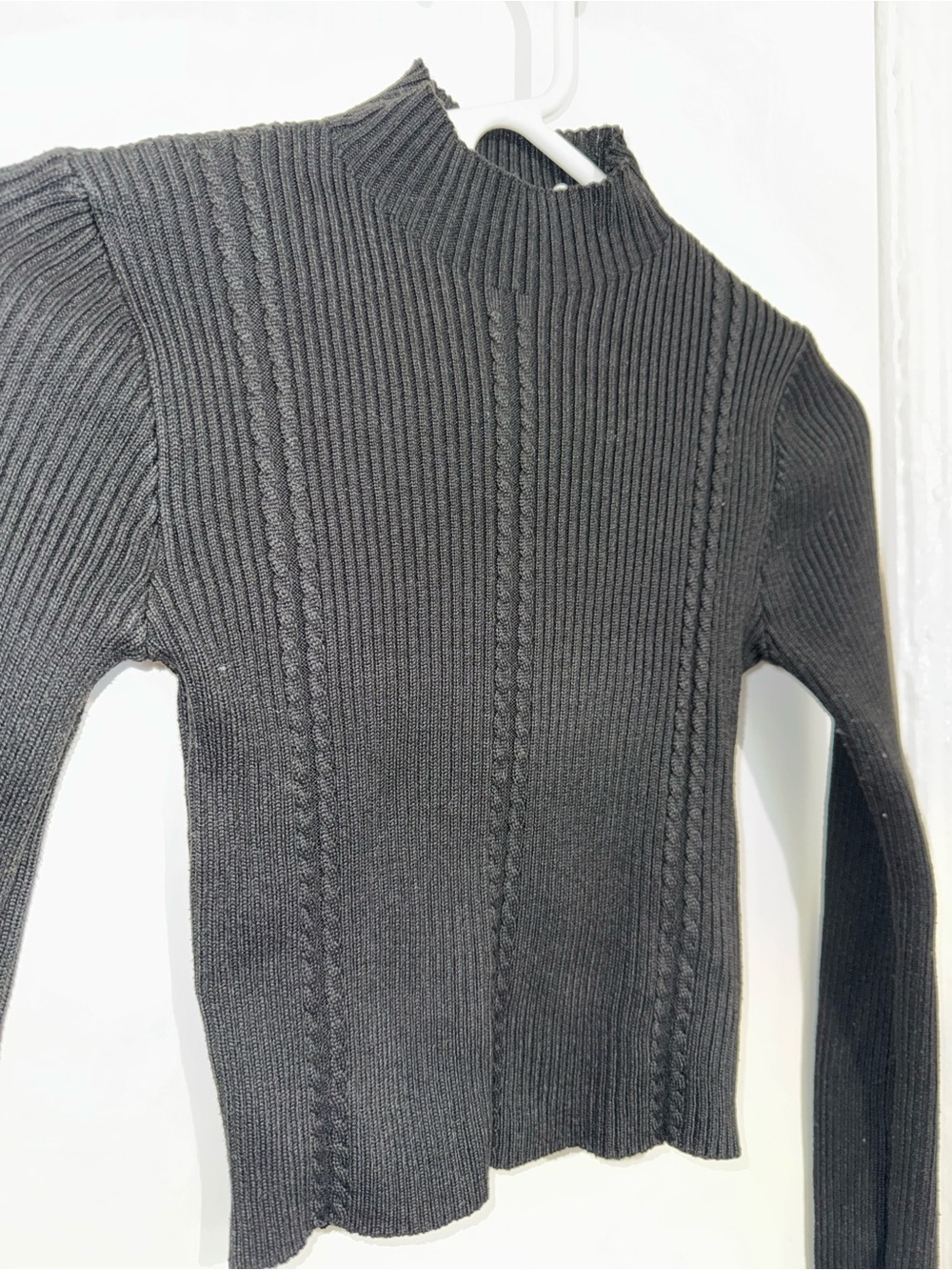 Black Ribbed Mock Neck Crop Sweater Long Sleeve Fitted Knit Top Women XS - Picture 2 of 4